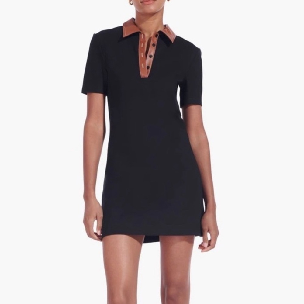 STAUD Jay Polo Mini Dress faux leather collar Size Small